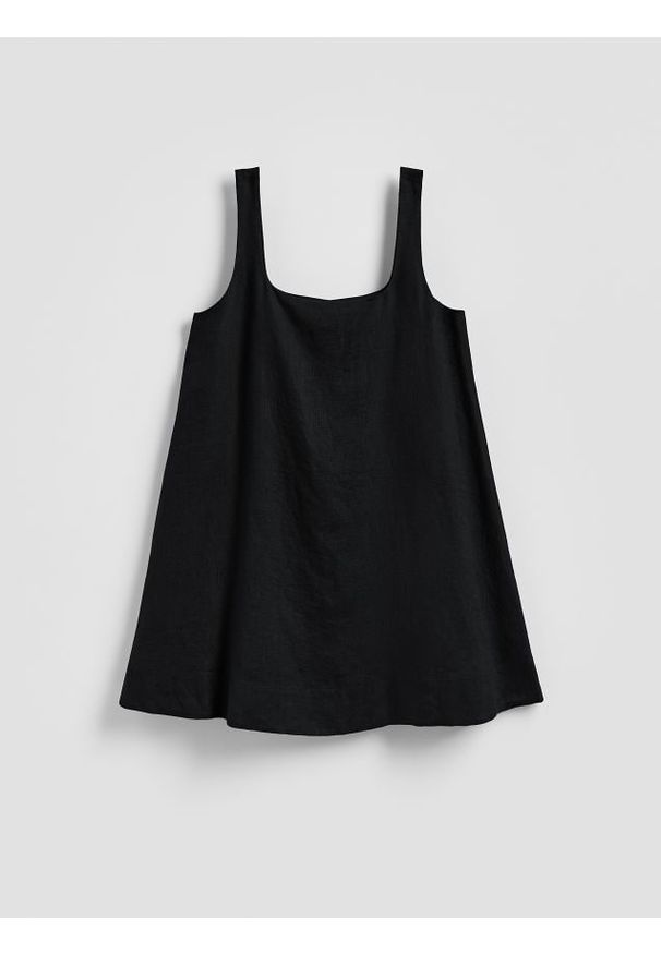 Reserved - Lniana sukienka mini - czarny. Kolor: czarny. Materiał: len. Długość: mini
