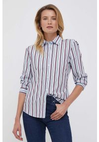 TOMMY HILFIGER - Tommy Hilfiger koszula bawełniana damska kolor niebieski regular z kołnierzykiem klasycznym. Okazja: na co dzień. Typ kołnierza: kołnierzyk klasyczny. Kolor: niebieski. Materiał: bawełna. Długość rękawa: długi rękaw. Długość: długie. Styl: klasyczny