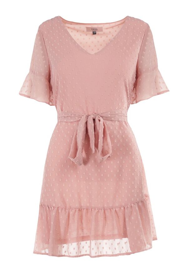 Born2be - Różowa Sukienka Acalopei. Okazja: na imprezę. Typ kołnierza: dekolt w serek. Kolor: różowy. Materiał: tkanina, materiał. Typ sukienki: trapezowe. Styl: wizytowy. Długość: mini