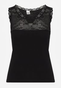 Renee - Czarny Top z Bawełny Ozdobiony u Góry Koronką Berice. Kolor: czarny. Materiał: bawełna, koronka. Wzór: aplikacja, koronka #5