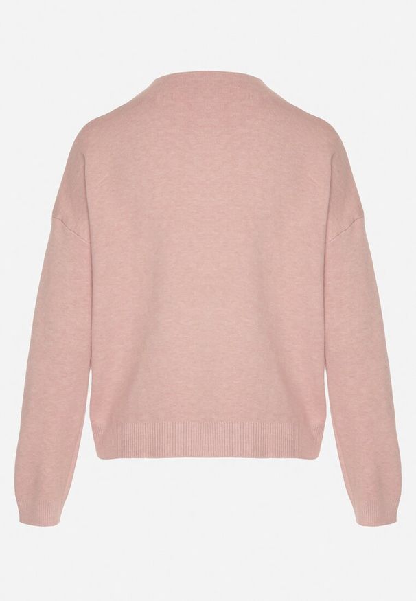 Born2be - Różowy Gładki Sweter o Pudełkowym Kroju ze Stójką Unessa. Okazja: na co dzień. Typ kołnierza: kołnierzyk stójkowy. Kolor: różowy. Materiał: jeans. Wzór: gładki. Styl: casual