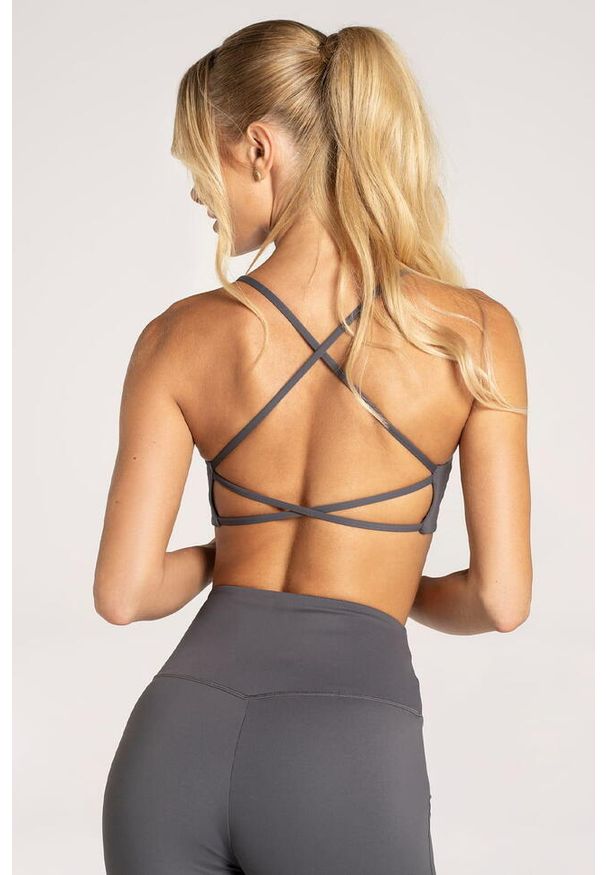 GYM GLAMOUR - Stanik fitness cardio damski Gym Glamour open back. Kolor: szary. Sport: fitness