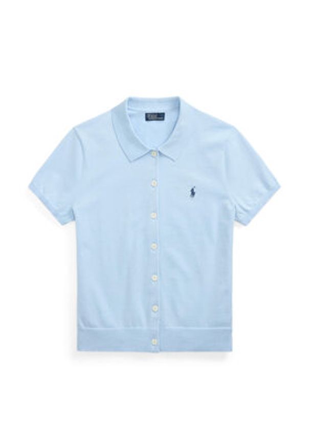 Polo Ralph Lauren Kardigan 211965764001 Błękitny Slim Fit. Typ kołnierza: polo. Kolor: niebieski. Materiał: bawełna