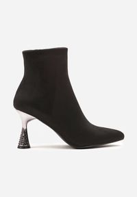 Renee - Czarne Botki Vices z Noskiem w Szpic na Klepsydrowym Obcasie Cinella. Nosek buta: szpiczasty. Kolor: czarny. Materiał: skóra. Obcas: na obcasie. Styl: elegancki. Wysokość obcasa: średni #4