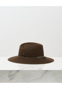 MAISON MICHEL PARIS - Brązowy słomiany kapelusz ze zdobieniem. Kolor: brązowy. Materiał: lakier. Wzór: aplikacja #4