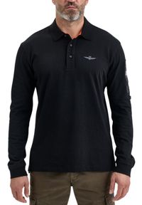 Aeronautica Militare - AERONAUTICA MILITARE Czarny longsleeve polo męski Eurofighter Typhoon, Rozmiar 3XL. Typ kołnierza: polo. Kolor: czarny. Materiał: bawełna. Długość rękawa: długi rękaw