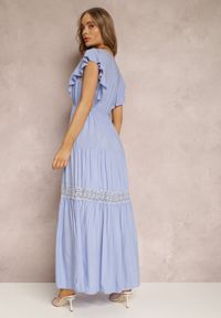 Renee - Niebieska Sukienka Callamene. Kolor: niebieski. Materiał: wiskoza, koronka. Wzór: ażurowy, bez wzorów, aplikacja, gładki. Sezon: lato. Długość: maxi