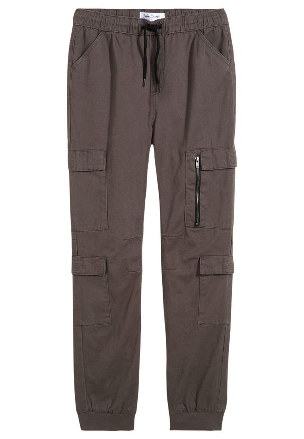 bonprix - Spodnie bojówki chłopięce, z gumką w talii, regular fit, z czystej bawełny. Kolor: szary. Materiał: bawełna