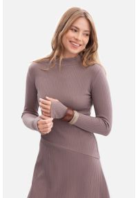 BeWear - Bawełniana sukienka dzianinowa z golfem rozkloszowana kakao. Typ kołnierza: golf. Kolor: czarny, brązowy. Materiał: dzianina, bawełna. Sezon: zima, jesień #3