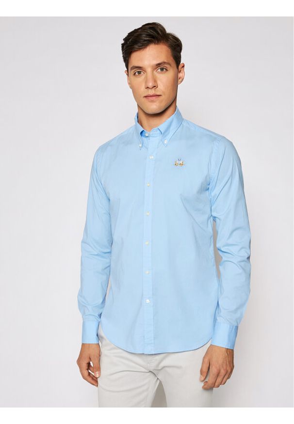 La Martina Koszula Poplin CCMC02 PP003 Błękitny Slim Fit. Kolor: niebieski. Materiał: bawełna