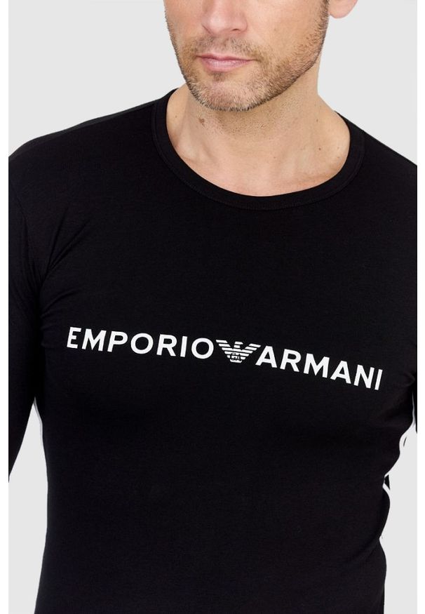 Emporio Armani - EMPORIO ARMANI Czarny longsleeve męski z lampasami, Rozmiar S. Kolor: czarny. Materiał: prążkowany. Długość rękawa: długi rękaw