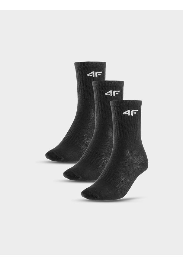 4f - Skarpetki casual za kostkę (3-pack) dziecięce - czarne. Kolor: czarny. Materiał: materiał, elastan, bawełna