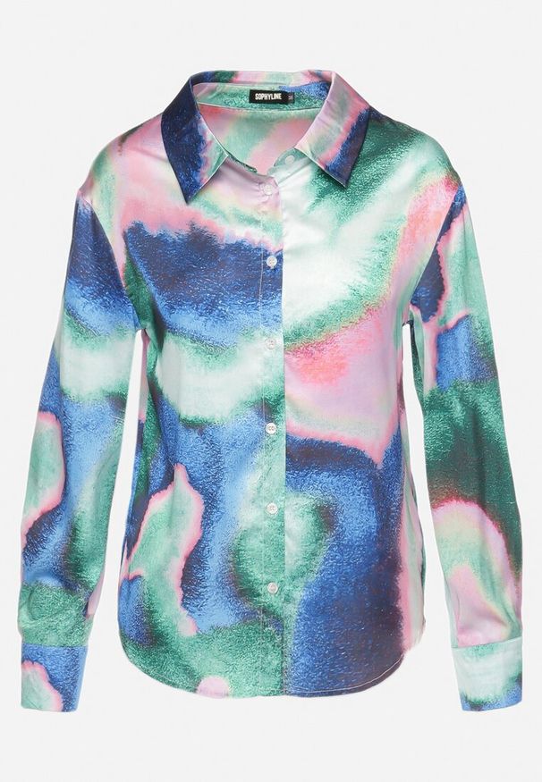 Born2be - Zielono-Niebieska Koszula w Abstrakcyjny Wzór Tie-Dye Ivarte. Kolor: zielony