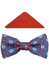 Modini - Szaro-czerwona bawełniana mucha w czerwone kwiaty A205. Kolor: szary, wielokolorowy, czerwony. Materiał: bawełna. Wzór: kwiaty. Styl: elegancki #1