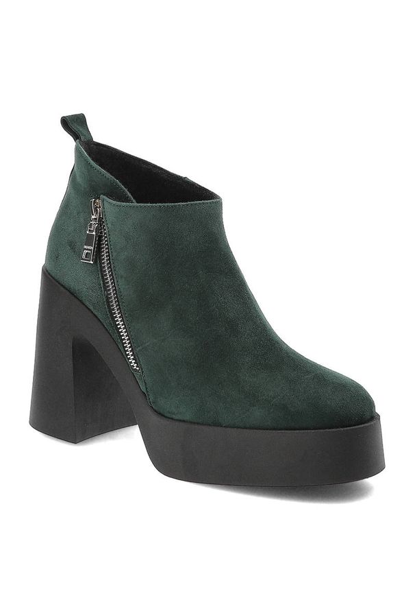 Zielone Botki Armodo Modne Buty Na Obcasie. Okazja: na co dzień. Kolor: zielony. Materiał: zamsz. Obcas: na obcasie. Styl: casual, elegancki, wizytowy. Wysokość obcasa: średni