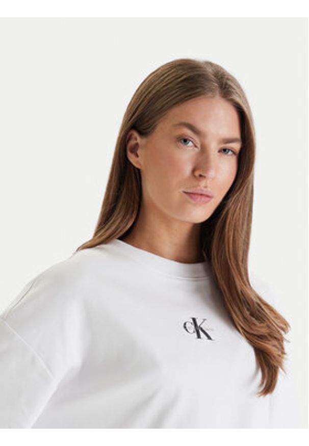 Calvin Klein Jeans Bluza Monologo LV047E211G Biały Oversize. Kolor: biały. Materiał: bawełna