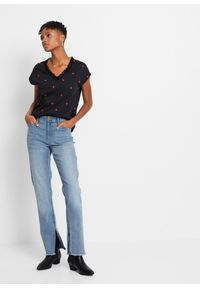 bonprix - T-shirt z czystej bawełny. Typ kołnierza: dekolt w serek. Kolor: czarny. Materiał: bawełna. Wzór: nadruk #3