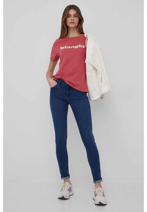 Wrangler jeansy SKINNY SOFT STAR damskie medium waist. Kolor: niebieski