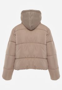 Renee - Jasnobeżowa Kurtka Pikowana Wykończona Kapturem Aviatoria. Okazja: do pracy. Kolor: beżowy. Materiał: dzianina, jeans #4