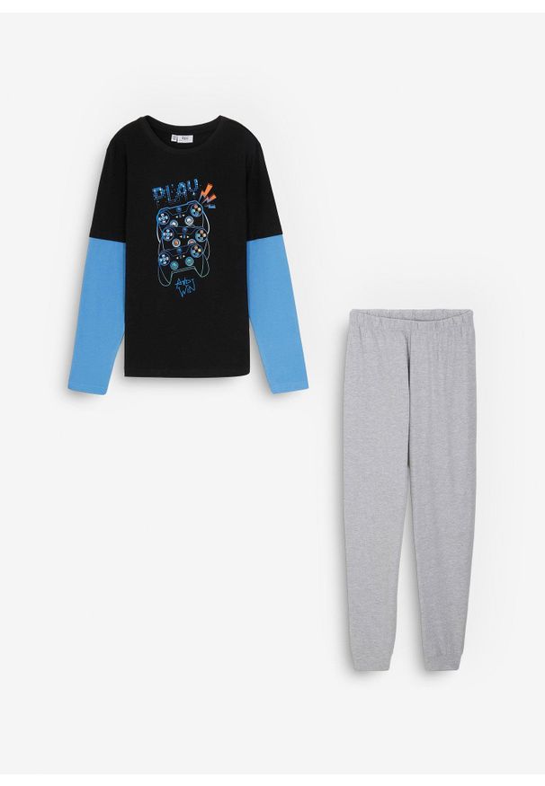 bonprix - Piżama z miękkiej bawełny organicznej (2 części), z bawełny organicznej. Kolor: czarny. Materiał: bawełna