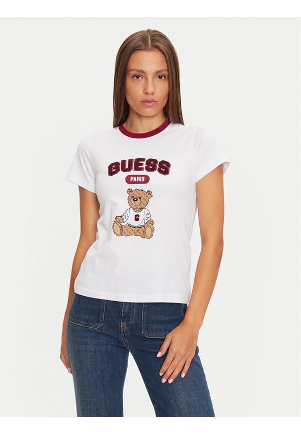 Guess T-Shirt V4BI10 KA260 Biały Regular Fit. Kolor: biały. Materiał: bawełna