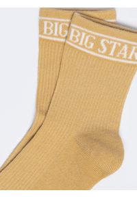 Big-Star - Skarpety damskie w prążek z napisem BIG STAR beżowe Marcolia 801. Kolor: beżowy. Materiał: materiał. Wzór: napisy, prążki