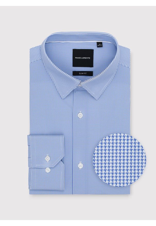 Pako Lorente - PAKO LORENTE – Niebieska dzianinowa koszula w pepitkę. Kolor: niebieski. Materiał: dzianina. Długość rękawa: długi rękaw. Długość: długie