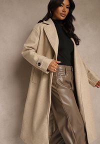 Renee - Beżowy Elegancki Płaszcz z Wełny i Wiskozy o Dwurzędowym Kroju Oversize Tilisana. Kolor: beżowy. Materiał: wiskoza, wełna. Styl: elegancki #5