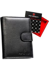 Czarny portfel męski ze skóry naturalnej zamykany zatrzaskiem i wyposażony w system RFID - Peterson. Kolor: czarny. Materiał: skóra #1