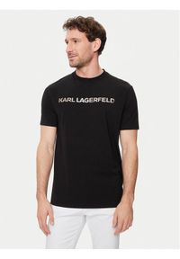Karl Lagerfeld - KARL LAGERFELD T-Shirt 755053 542221 Czarny Regular Fit. Typ kołnierza: dekolt w karo. Kolor: czarny. Materiał: bawełna
