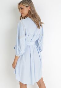 Born2be - Niebieska Pudełkowa Sukienka z Haftem i Wiązanym Paskiem Corothee. Kolor: niebieski. Materiał: materiał. Wzór: haft #3
