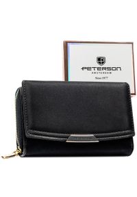 Portfel damski ze skóry ekologicznej w czarnym kolorze wyposażony w system RFID - Peterson. Kolor: czarny. Materiał: skóra ekologiczna #1