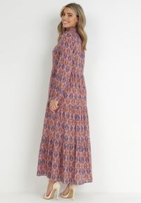 Born2be - Ciemnoróżowa Sukienka Hypsamna. Kolor: różowy. Materiał: skóra, bawełna. Długość rękawa: długi rękaw. Wzór: aplikacja, nadruk. Typ sukienki: szmizjerki, koszulowe. Długość: maxi #2
