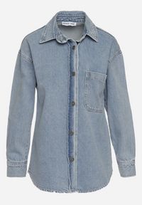 Born2be - Niebieska Jeansowa Koszula z Bawełny Zapinana na Guziki Igratsa. Kolor: niebieski. Materiał: jeans, bawełna. Długość rękawa: długi rękaw. Długość: długie. Wzór: aplikacja. Styl: klasyczny, elegancki #5