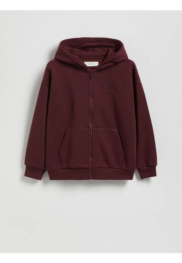 Reserved - Rozpinana bluza z kapturem - bordowy. Typ kołnierza: kaptur. Kolor: czerwony. Materiał: dzianina, bawełna
