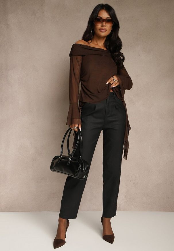 Renee - Czarne Spodnie Cygaretki High Waist z Imitacji Skóry Lanitelia. Stan: podwyższony. Kolor: czarny. Materiał: skóra. Styl: klasyczny