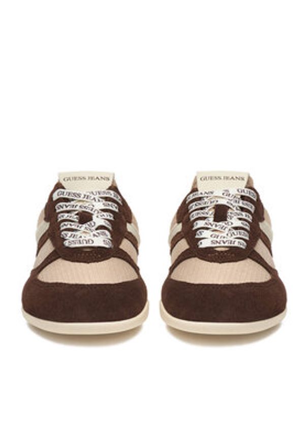 Guess Jeans Sneakersy EO-GJ2128 Brązowy ciemny. Kolor: brązowy. Materiał: skóra, zamsz