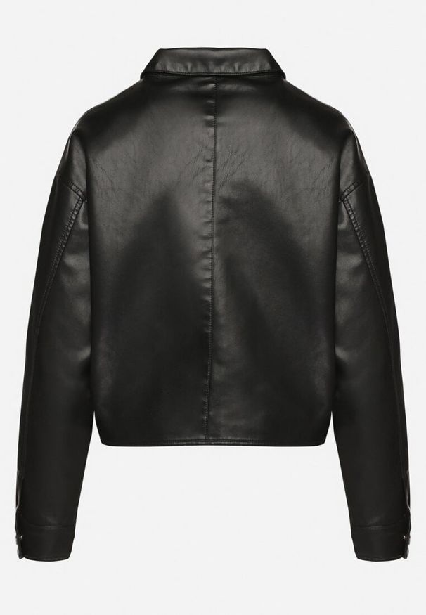 Born2be - Czarna Kurtka z Ekoskóry w Stylu Koszuli z Wiązaniem na Napy Braleth. Okazja: na co dzień. Kolor: czarny. Materiał: jeans. Długość rękawa: długi rękaw. Długość: długie. Styl: młodzieżowy, casual, elegancki