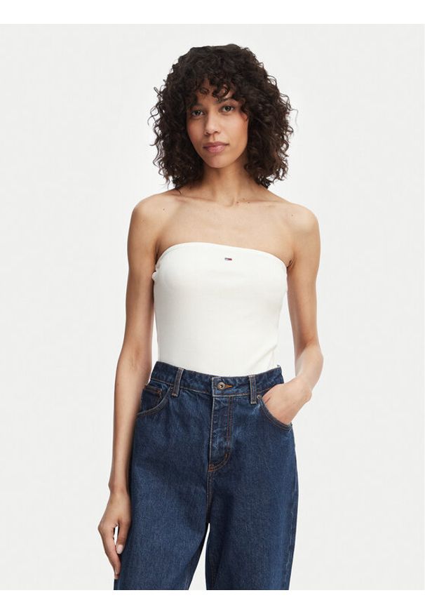 Tommy Jeans Top DW0DW22263 Biały Slim Fit. Kolor: biały. Materiał: bawełna