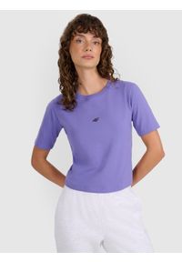 4f - 4F Crop-top slim gładki damski - fioletowy XXL. Okazja: na co dzień. Kolor: fioletowy. Materiał: jersey, bawełna. Długość rękawa: krótki rękaw. Długość: krótkie. Wzór: gładki. Styl: sportowy, casual