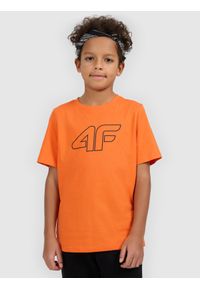 4f - 4F T-shirt regular z nadrukiem chłopięcy - pomarańczowy 128 (7-8 lat). Okazja: na co dzień, na spacer, na uczelnię. Kolor: pomarańczowy. Materiał: materiał, bawełna, dresówka, jeans. Wzór: nadruk. Sezon: lato. Styl: klasyczny, casual #2