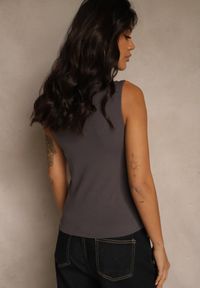 Renee - Szary Dopasowany Top z Bawełny z Półgolfem Unellesa. Kolor: szary. Materiał: bawełna #5