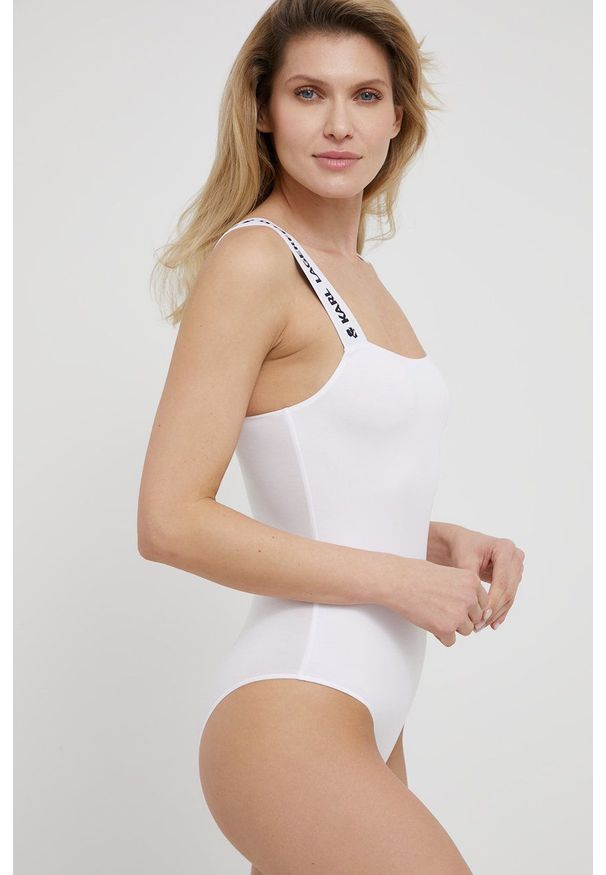 Karl Lagerfeld body kolor biały gładki. Kolor: biały. Materiał: materiał. Wzór: gładki