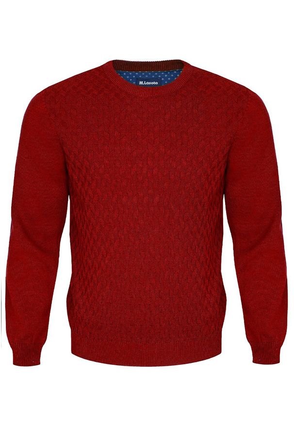 M. Lasota - polski producent - Czerwony sweter męski w jodełkę SL06 Denis. Kolor: czerwony. Materiał: akryl, bawełna, materiał. Wzór: jodełka. Styl: sportowy