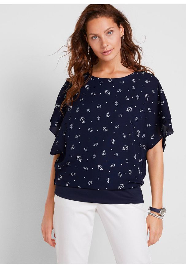 bonprix - Bluzka z żorżety, krótki rękaw. Kolor: niebieski. Długość rękawa: krótki rękaw. Długość: krótkie