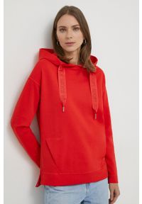 JOOP! - Joop! bluza damska kolor czerwony z kapturem gładka. Typ kołnierza: kaptur. Kolor: czerwony. Materiał: bawełna. Wzór: gładki