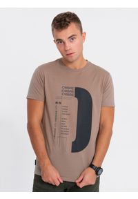 Ombre Clothing - T-shirt męski bawełniany z nadrukiem - jasnobrązowy V2. Kolor: brązowy. Materiał: bawełna. Wzór: nadruk