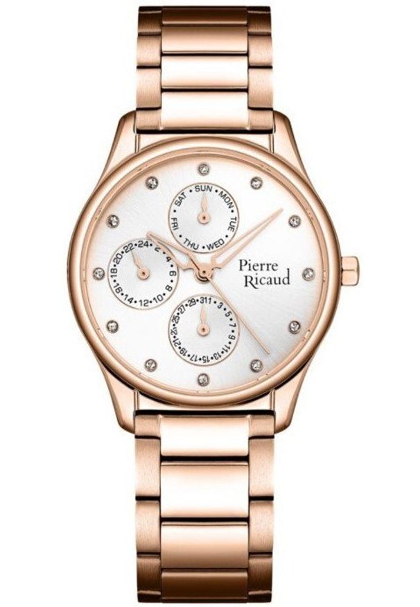 Zegarek damski Pierre Ricaud P21057.9143QF CYRKONIE różowe złoto. Kolor: różowy, złoty, wielokolorowy