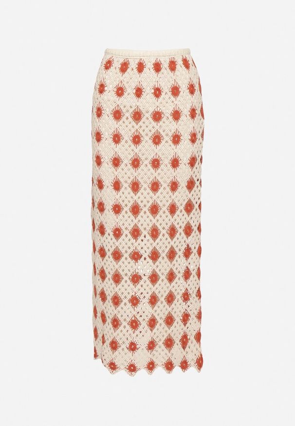 Born2be - Czerwona Szydełkowa Spódnica o Ołówkowym Kroju z Gumką w Pasie Banollia. Okazja: na co dzień. Kolor: czerwony. Wzór: aplikacja. Styl: elegancki, casual