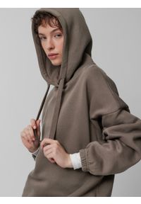 outhorn - Bluza oversize z kapturem damska - khaki. Typ kołnierza: kaptur. Kolor: brązowy. Materiał: guma, materiał, bawełna, dresówka, dzianina, poliester #2